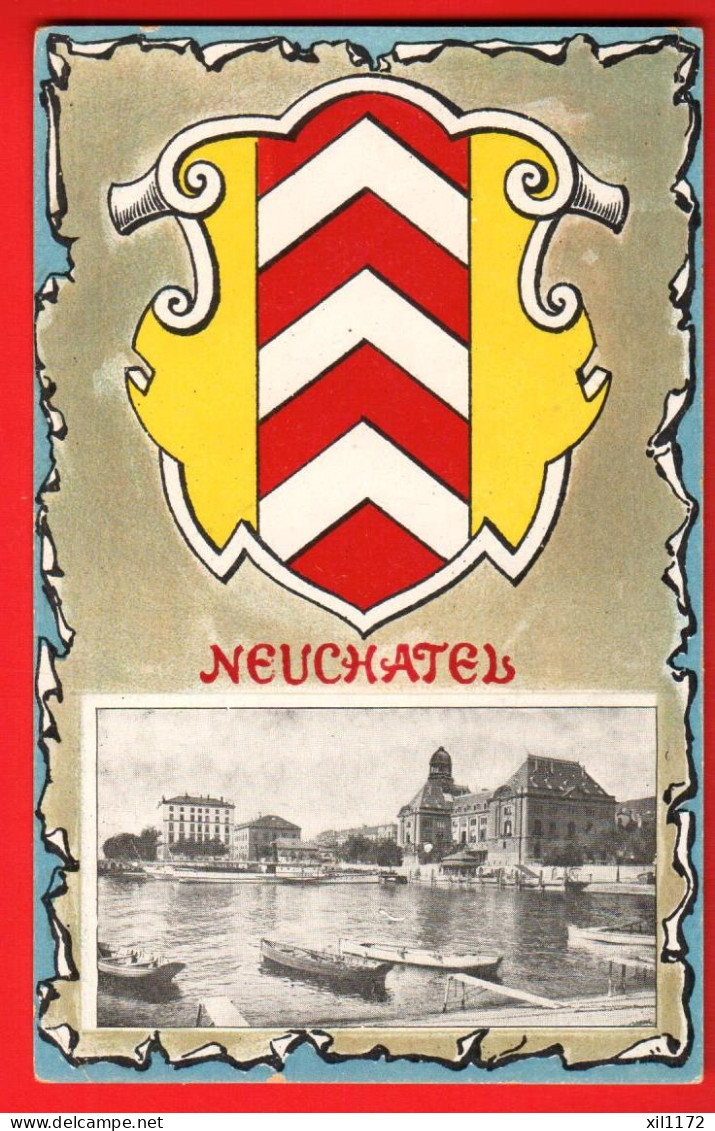 ZWR-35  Litho Ville De Neuchâtel Avec Le Port. Armoiries De La Ville.  NC - Neuchâtel