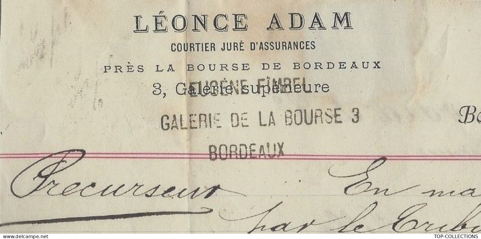 1882 NAVIGATION AVARIE NAVIRE « Précurseur » De Nouméa à Bordeaux Courtier Bordeaux Pour Armateurs Adet Seward - 1800 – 1899