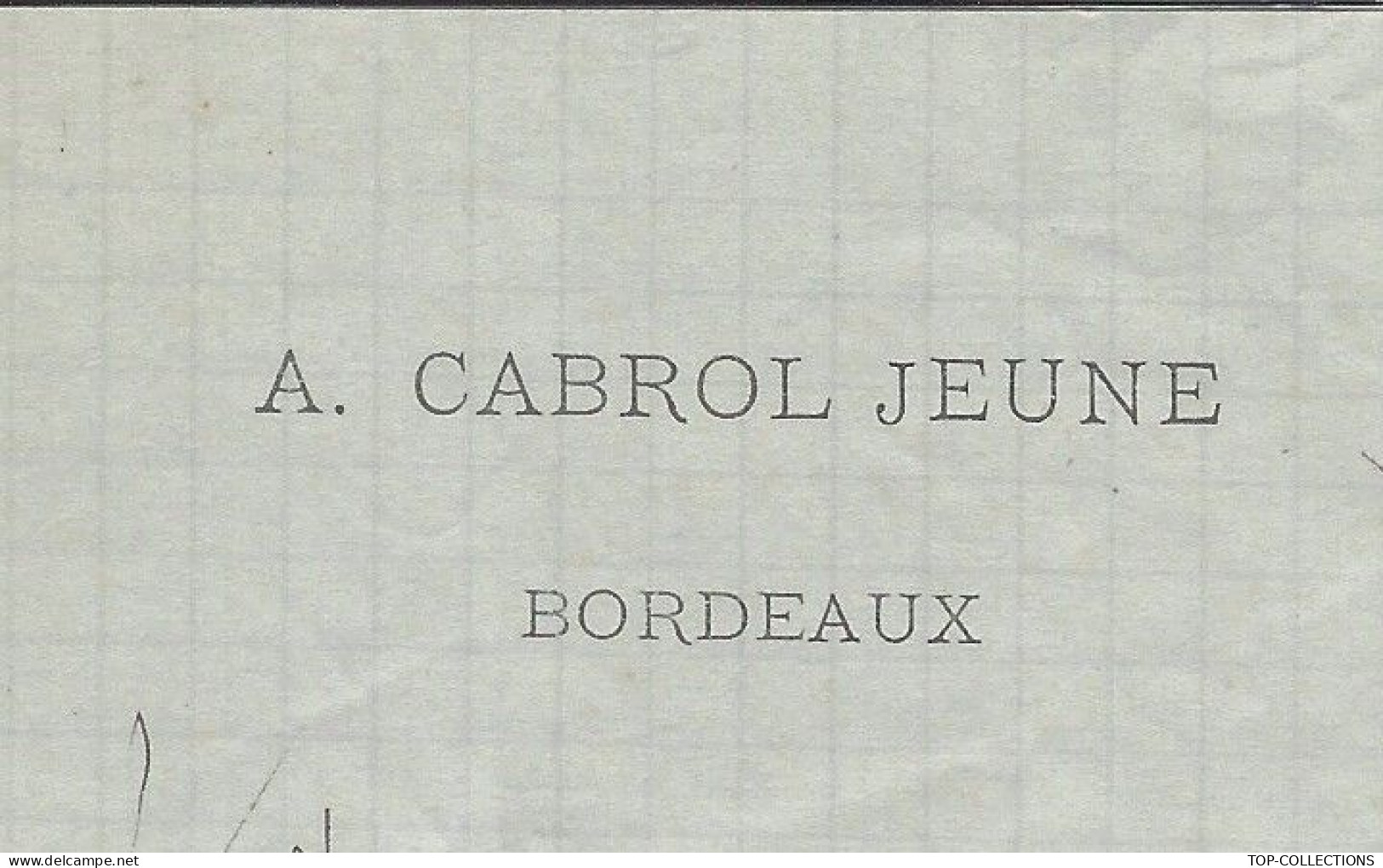 NAVIGATION 1875 ENTETE A. Cabrol Jeune Armateur Bordeaux Armement Navire « Eugène Marie » Allant à Nouméa Cargaison Eau - 1800 – 1899