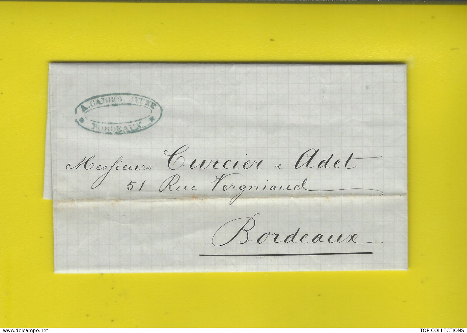 NAVIGATION 1875 ENTETE A. Cabrol Jeune Armateur Bordeaux Armement Navire « Eugène Marie » Allant à Nouméa Cargaison Eau - 1800 – 1899