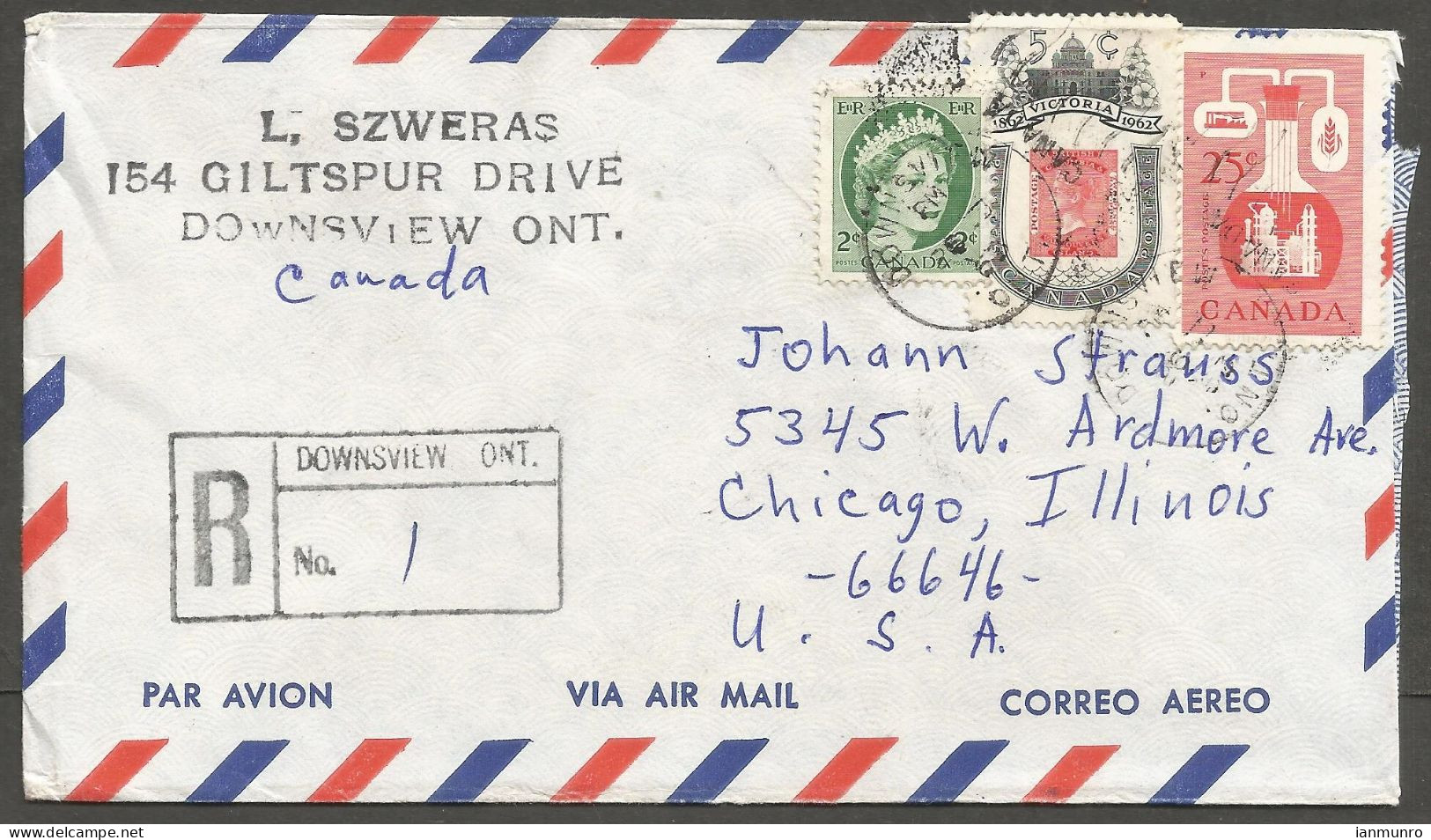1963 Registered Cover 32c Chemical/Wilding/Victoria Duplex Downsview Ontario - Postal History