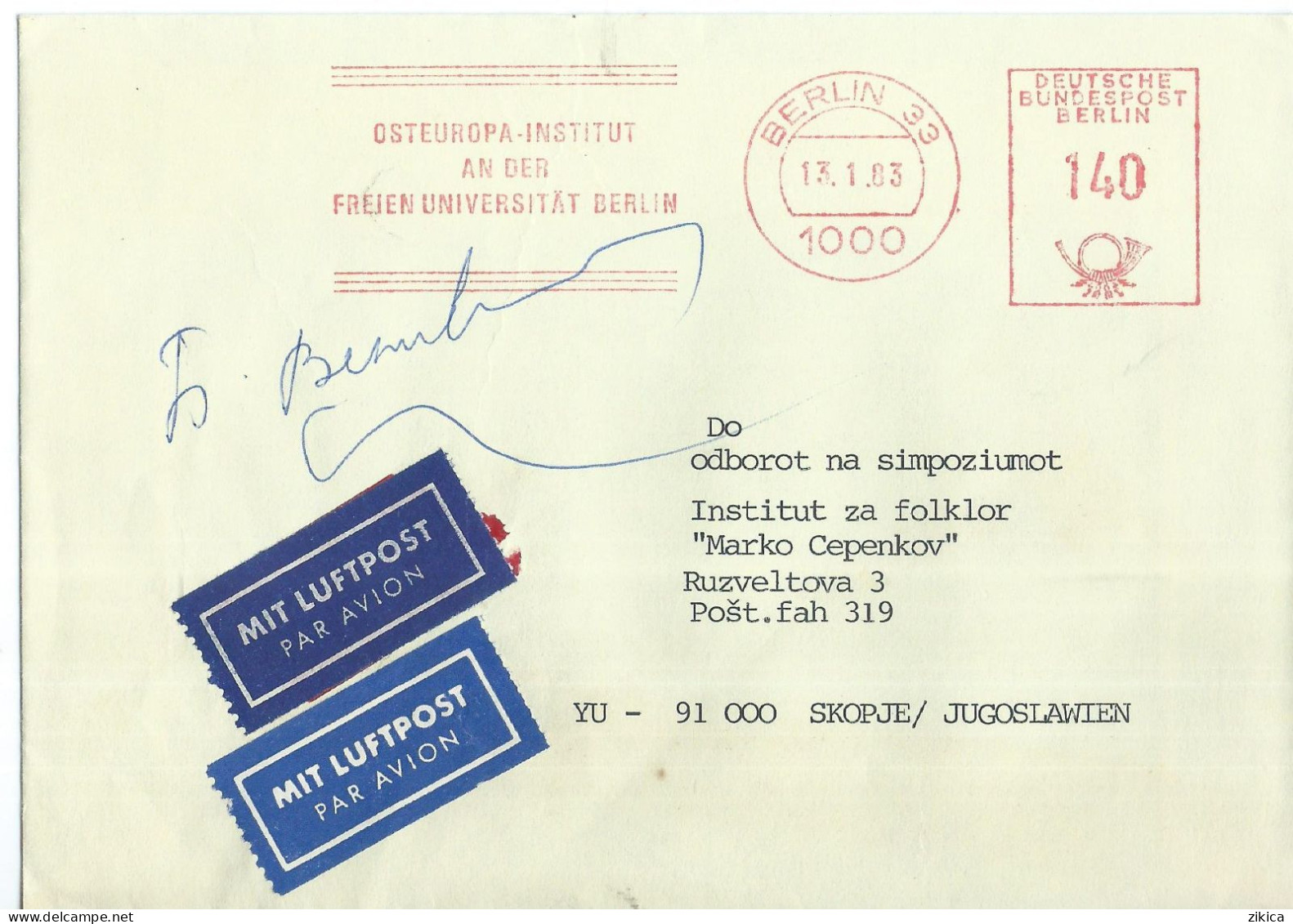 Germany Berlin Cover > Franking Machines (EMA) 1983 - Maschinenstempel (EMA)