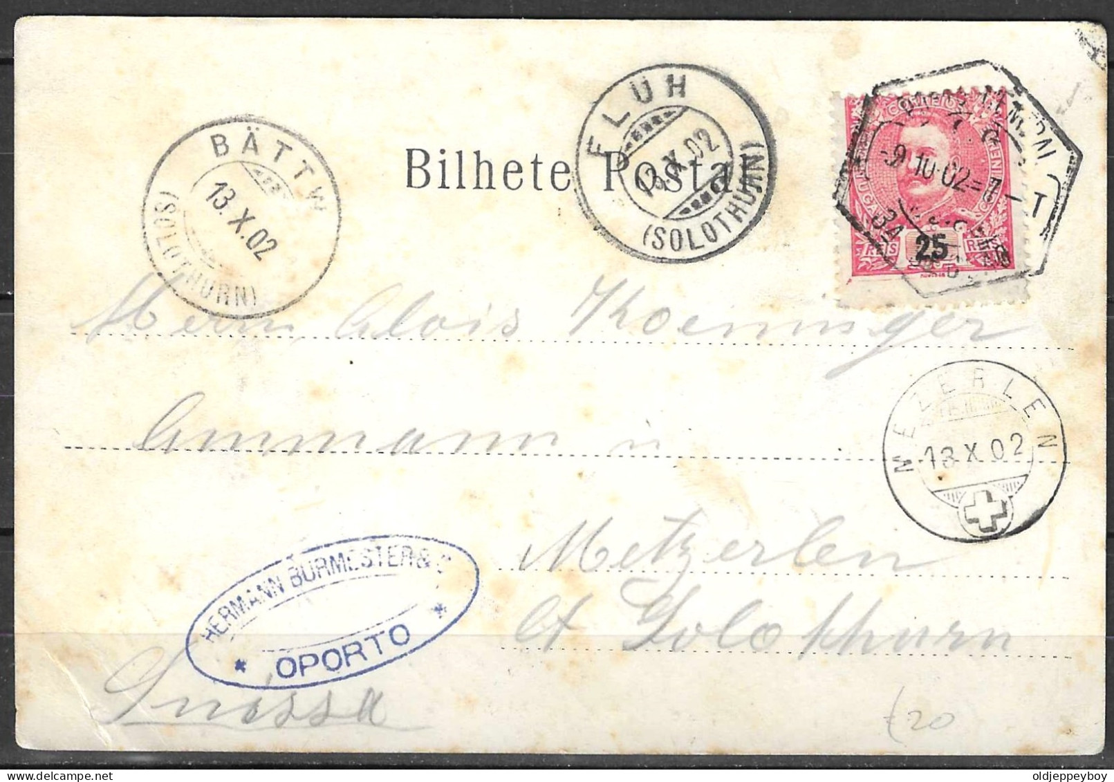 1902 PORTUGAL COVER LEIXÕES HERMANN BURMESTER  TO MEZERLEN (METSERLEN) Hofstetten-Flüh SUISSE SWITZERLAND  - Covers & Documents