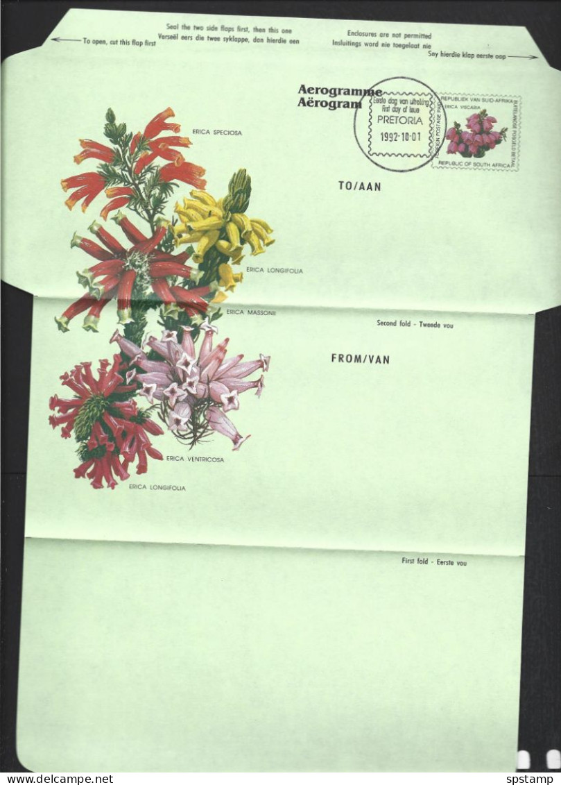 South Africa 1992 Flowers Aerogramme Fine Folded CTO FDI - Luftpost