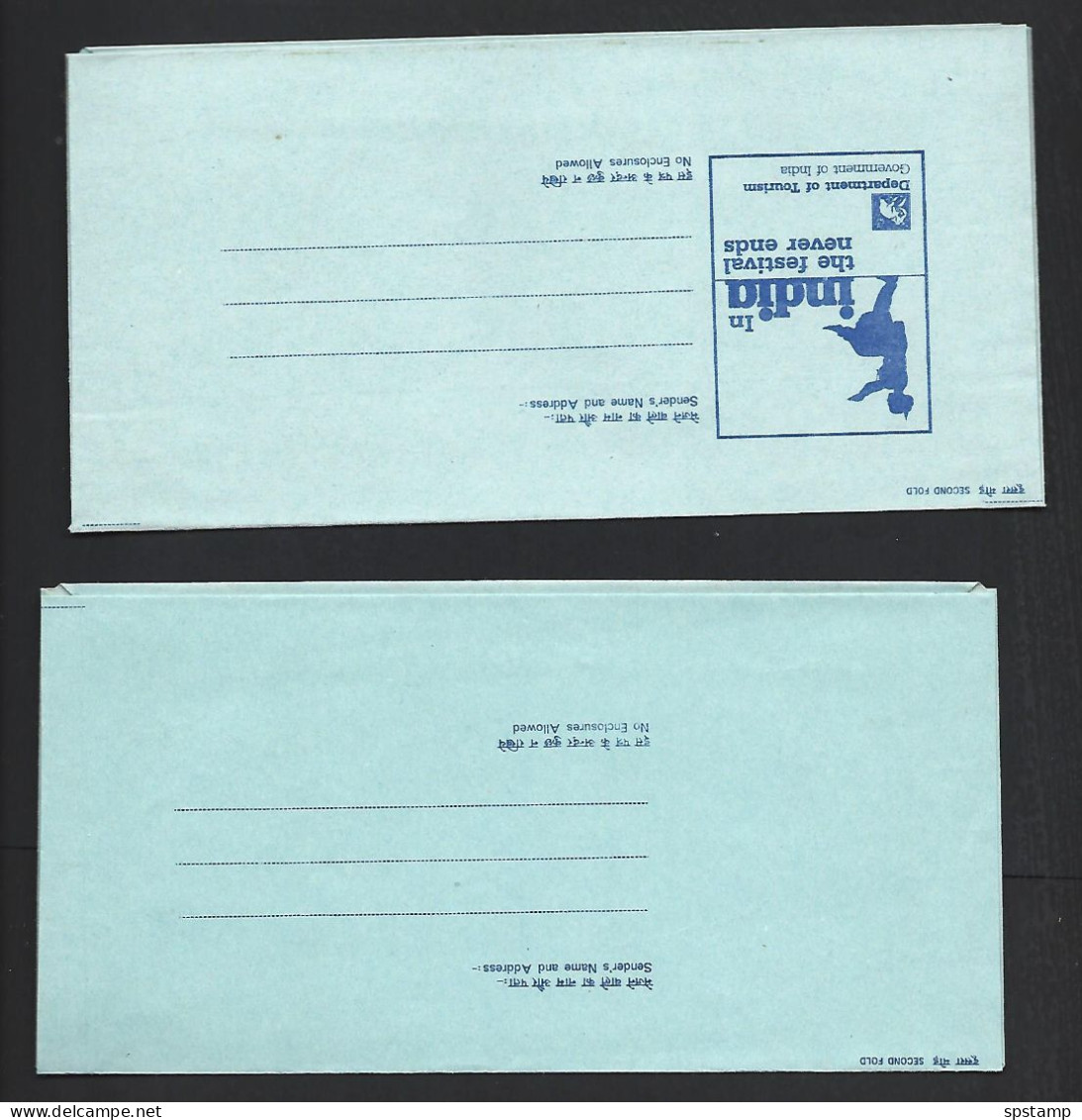 India 1986 5R Flying Bird Aerogrammes X 2 Fine Folded Unused , One With Festival Cachet - Airmail