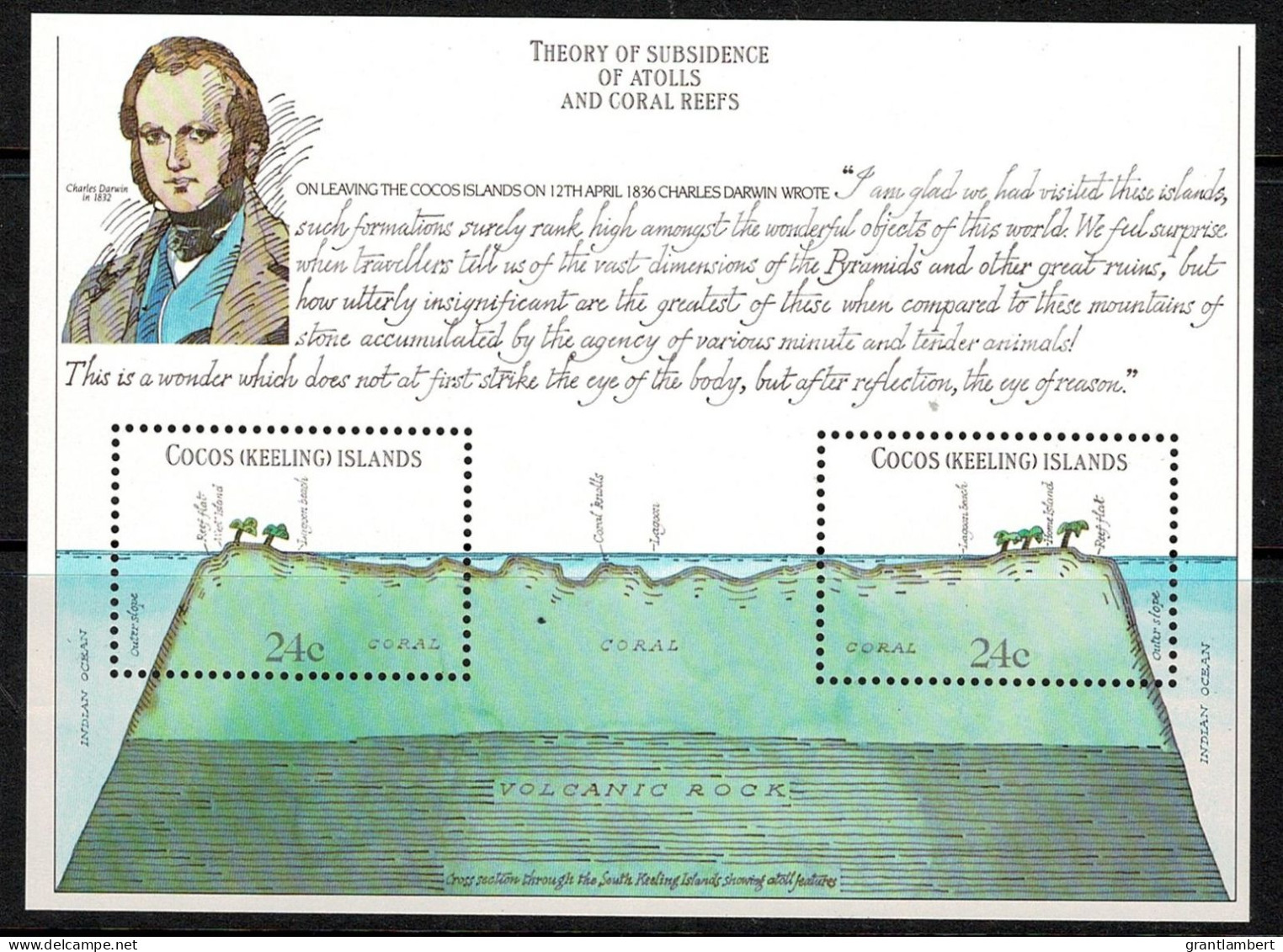 Cocos Islands 1981 Charles Darwin - Atolls & Coral Reefs Minisheet MNH - Cocos (Keeling) Islands