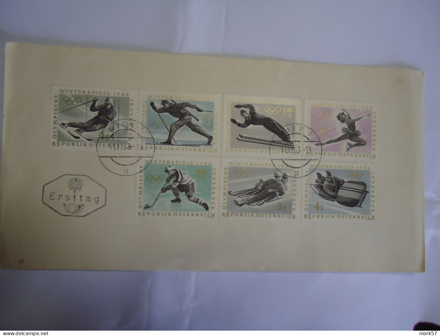 AUSTRIA COVER  FDC 1963  SET 7 SKIERS  OLYMPIC GAMES INNSBRUK 1964 - Winter 1964: Innsbruck