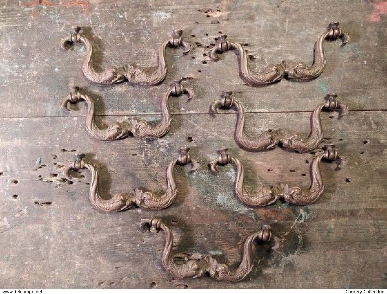 Anciens Ornements Bronze Poignées De Tiroirs Dauphins Ornementation Meuble - Other & Unclassified