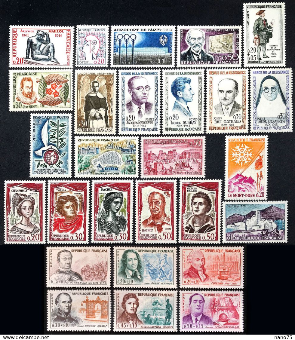 FRANCE - 1961 - Année Complète, 44 Timbres - Neuf */** - 1960-1969