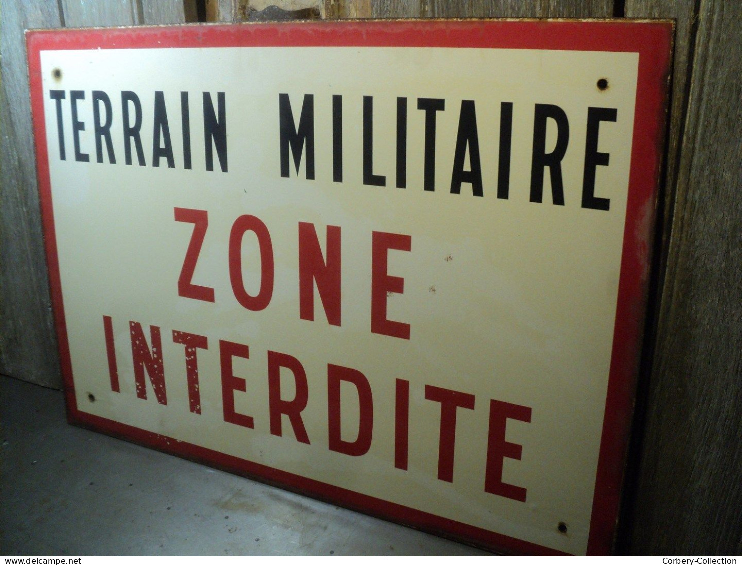 Ancienne Plaque Émaillée Terrain Militaire zone Interdite ca1970