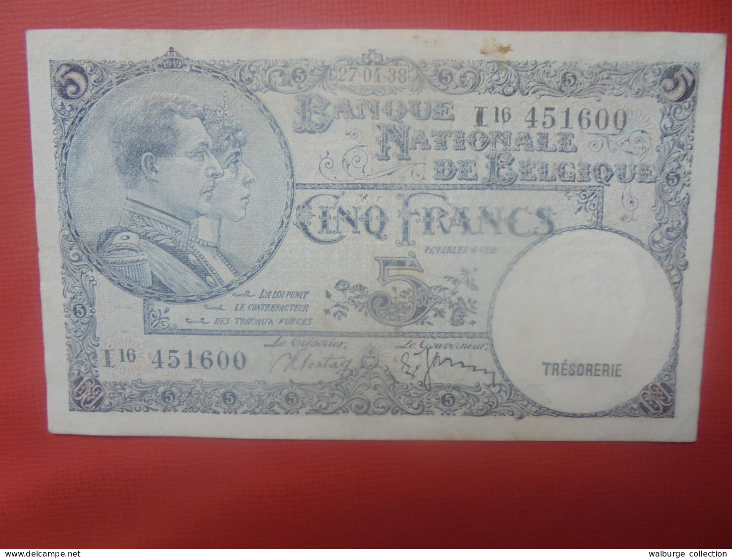 BELGIQUE 5 FRANCS 1938 Circuler (B.18) - 5 Francos