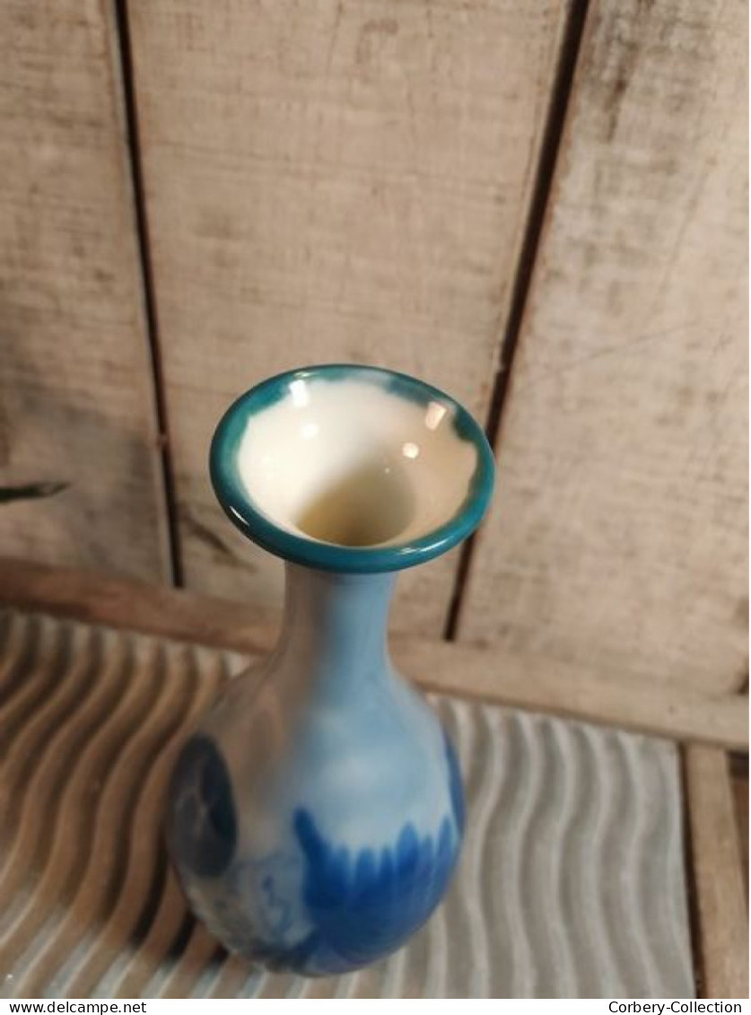 Camille Tharaud Limoges Vase Porcelaine Bleu Décor Fougères