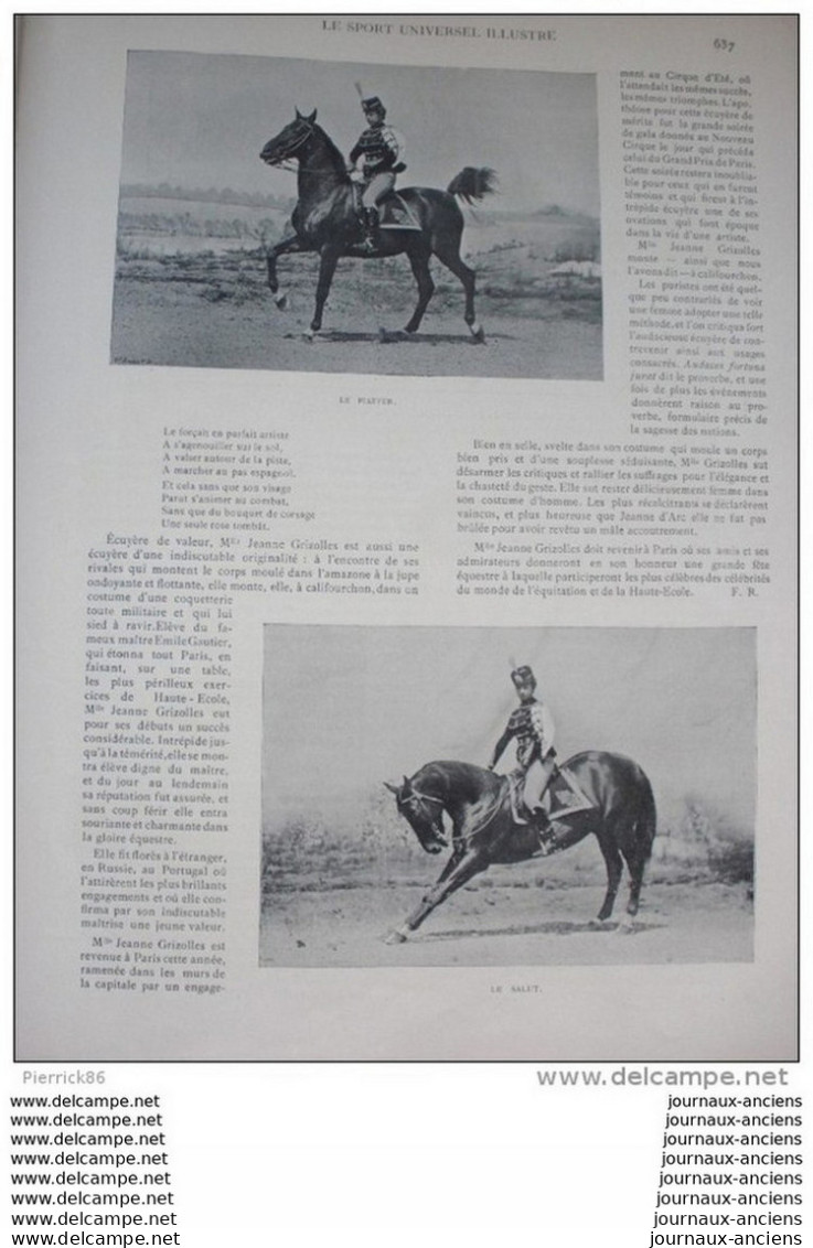 1899 EQUITATON RACES ANGLAISES / CONCOURS DE JUMENTS A TARBES / HAUTE ECOLE JEANNE GRISOLLE / AUTOMOBILE / YACHTING..