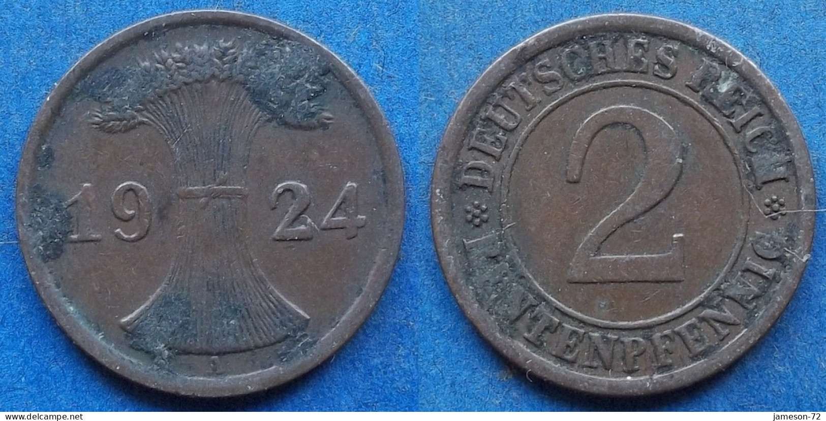 GERMANY - 2 Rentenpfennig 1924 A KM# 31 Weimar Republic Rentenmark Coinage (1923-1929) - Edelweiss Coins - 2 Rentenpfennig & 2 Reichspfennig