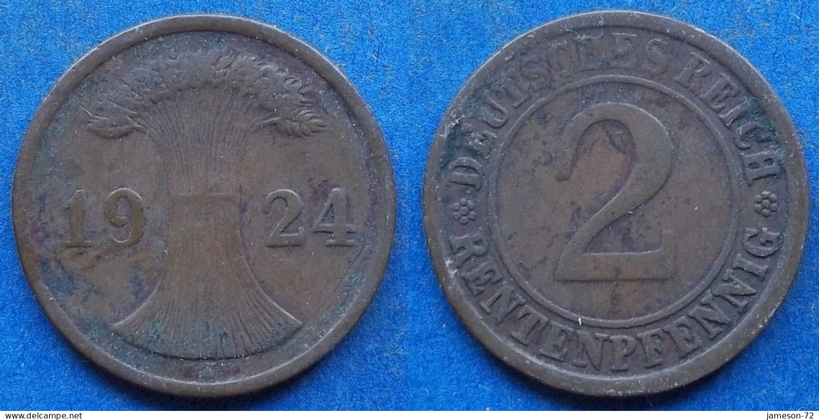 GERMANY - 2 Rentenpfennig 1924 J KM# 31 Weimar Republic Rentenmark Coinage (1923-1929) - Edelweiss Coins - 2 Rentenpfennig & 2 Reichspfennig
