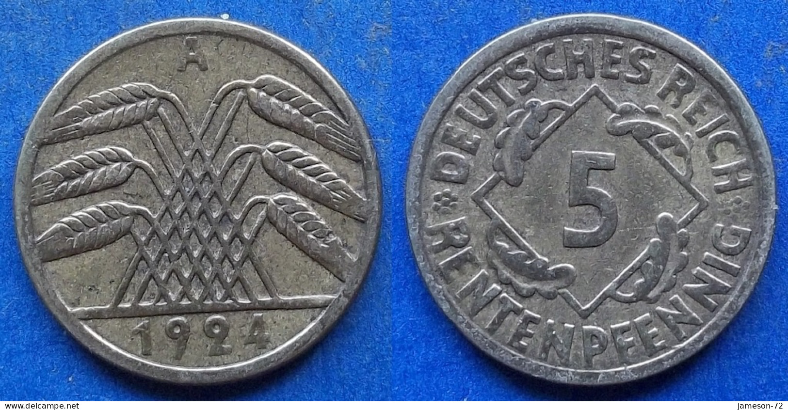 GERMANY - 5 Rentenpfennig 1924 A KM# 32 Weimar Republic Rentenmark Coinage (1923-1929) - Edelweiss Coins - 5 Rentenpfennig & 5 Reichspfennig