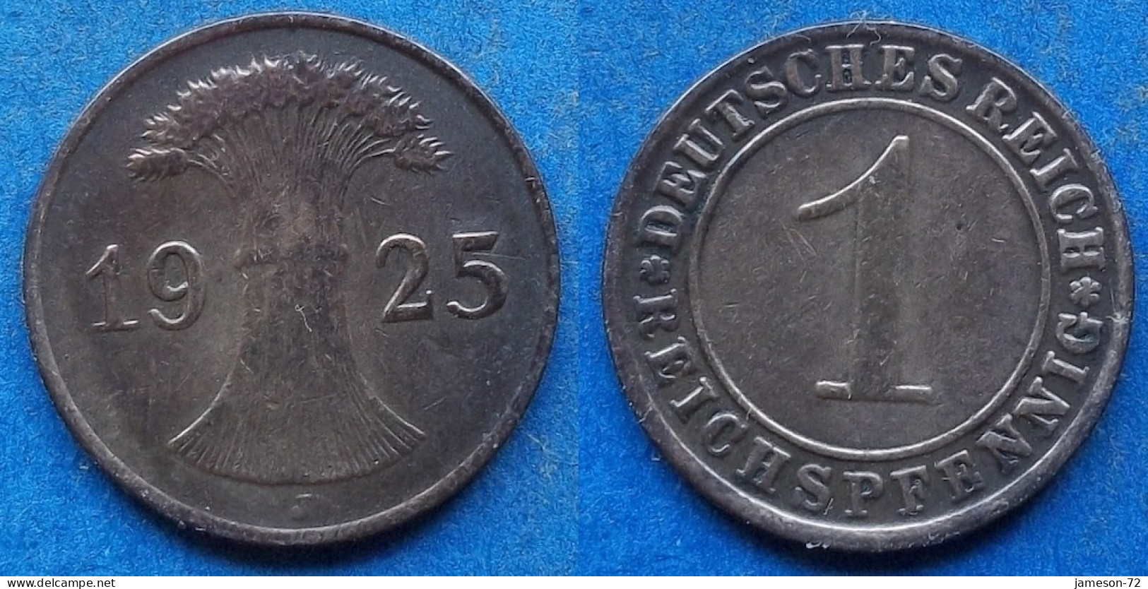 GERMANY - 1 Reichspfennig 1925 J KM# 37 Weimar Republic Reichsmark Coinage (1924-1938) - Edelweiss Coins - 1 Renten- & 1 Reichspfennig