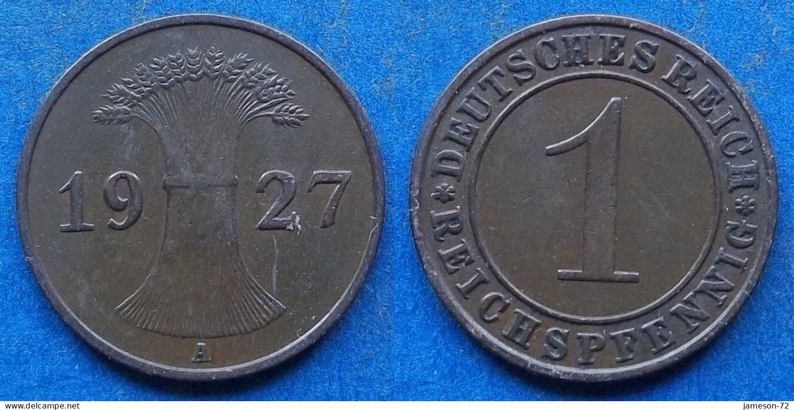 GERMANY - 1 Reichspfennig 1927 A KM# 37 Weimar Republic Reichsmark Coinage (1924-1938) - Edelweiss Coins - 1 Rentenpfennig & 1 Reichspfennig