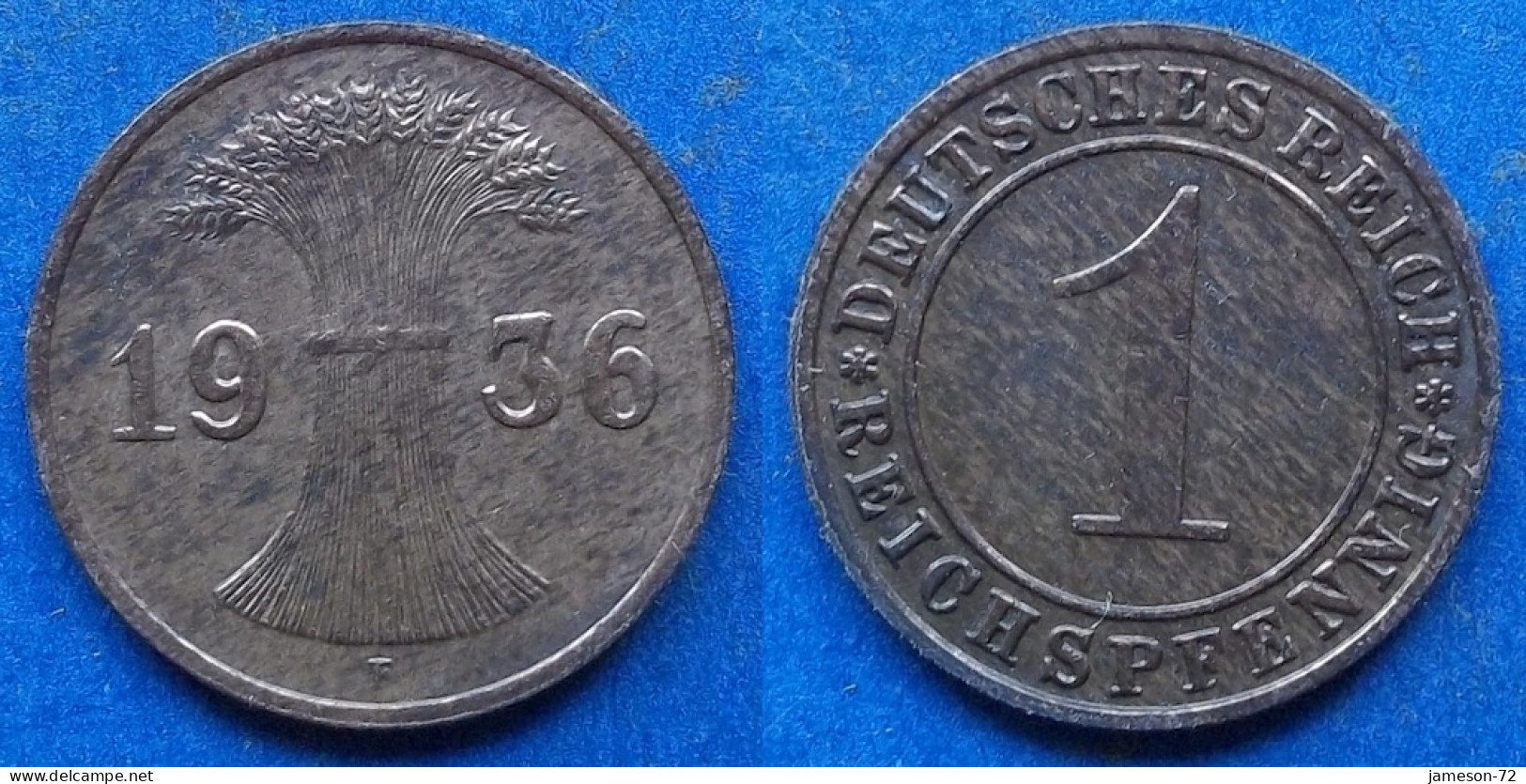 GERMANY - 1 Reichspfennig 1936 F KM# 37 Weimar Republic Reichsmark Coinage (1924-1938) - Edelweiss Coins - 1 Rentenpfennig & 1 Reichspfennig