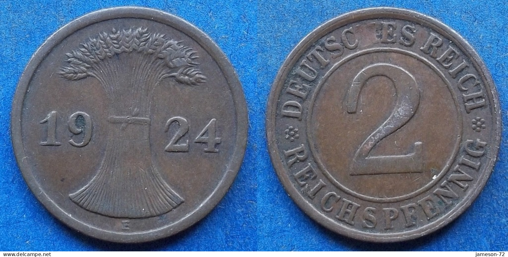 GERMANY - 2 Reichspfennig 1924 E KM# 38 Weimar Republic Reichsmark Coinage (1924-1938) - Edelweiss Coins - 2 Renten- & 2 Reichspfennig