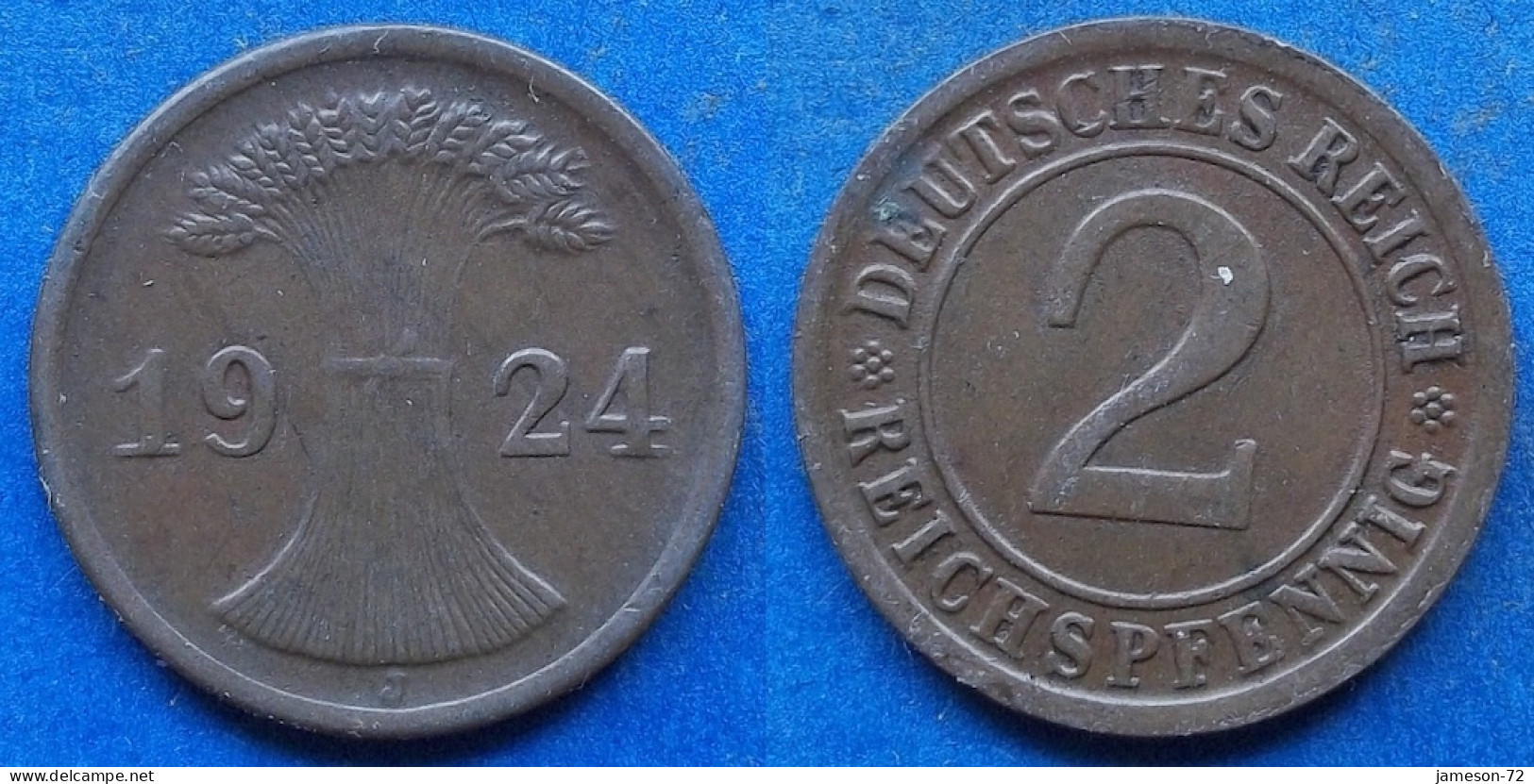 GERMANY - 2 Reichspfennig 1924 J KM# 38 Weimar Republic Reichsmark Coinage (1924-1938) - Edelweiss Coins - 2 Renten- & 2 Reichspfennig