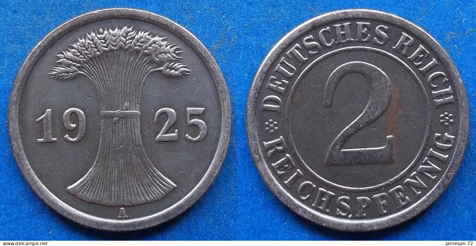 GERMANY - 2 Reichspfennig 1925 A KM# 38 Weimar Republic Reichsmark Coinage (1924-1938) - Edelweiss Coins - 2 Renten- & 2 Reichspfennig