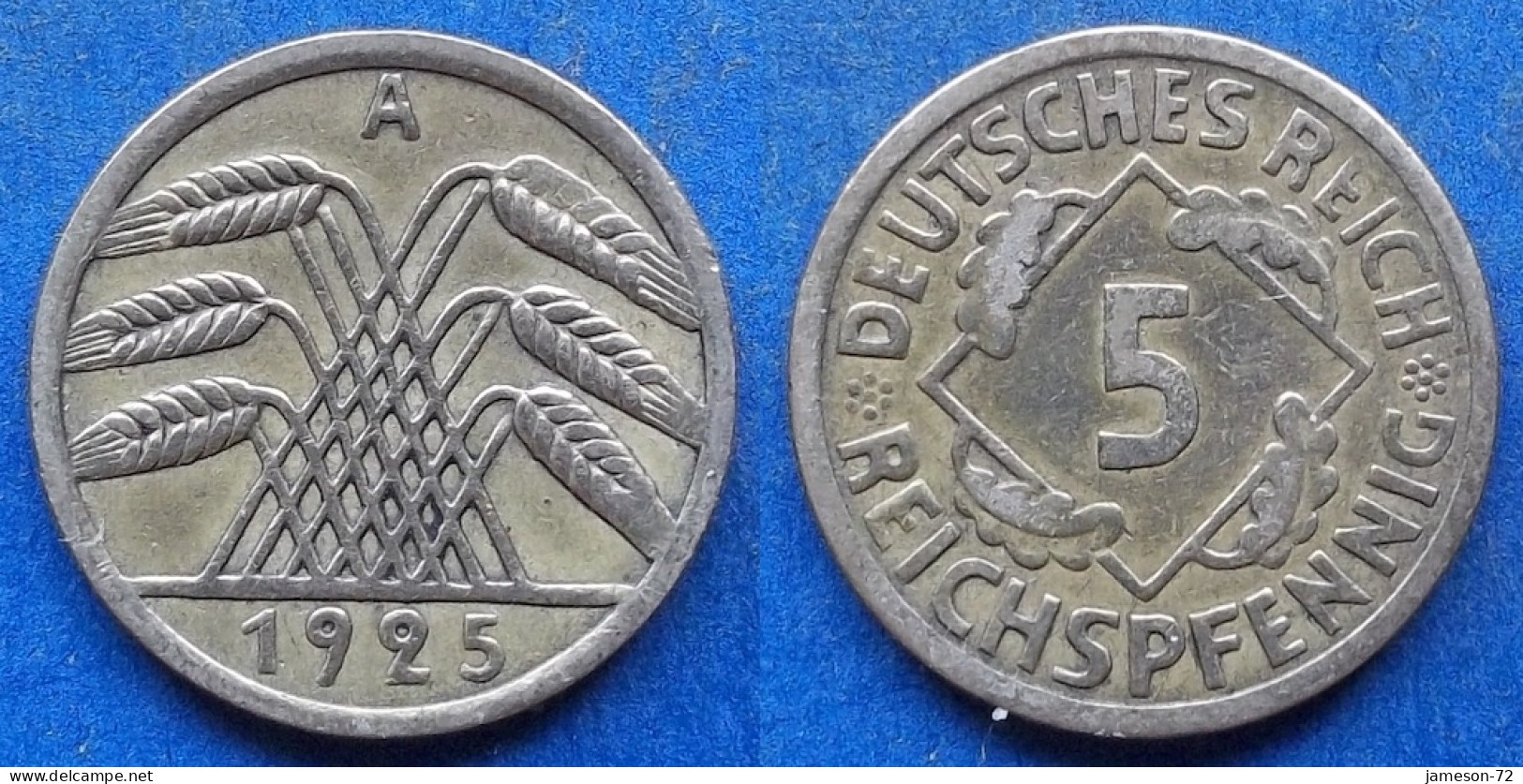 GERMANY - 5 Reichspfennig 1925 A KM# 39 Weimar Republic Reichsmark Coinage (1924-1938) - Edelweiss Coins - 5 Rentenpfennig & 5 Reichspfennig