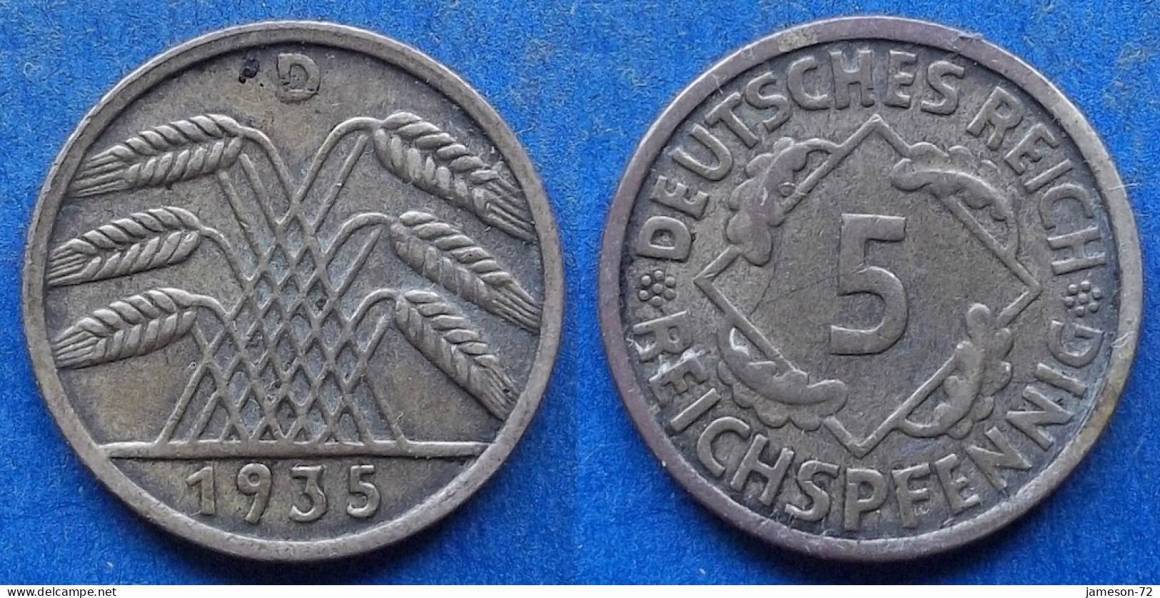 GERMANY - 5 Reichspfennig 1935 D KM# 39 Weimar Republic Reichsmark Coinage (1924-1938) - Edelweiss Coins - 5 Rentenpfennig & 5 Reichspfennig
