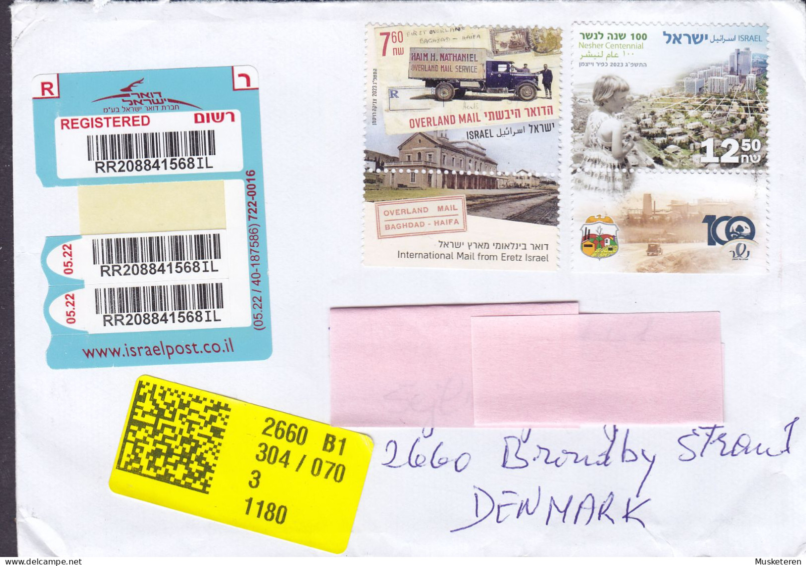 Israel Registered Einschreiben Recommandé Label TEL AVIV 2023 Cover Brief BRØNDBY STRAND Denmark - Storia Postale