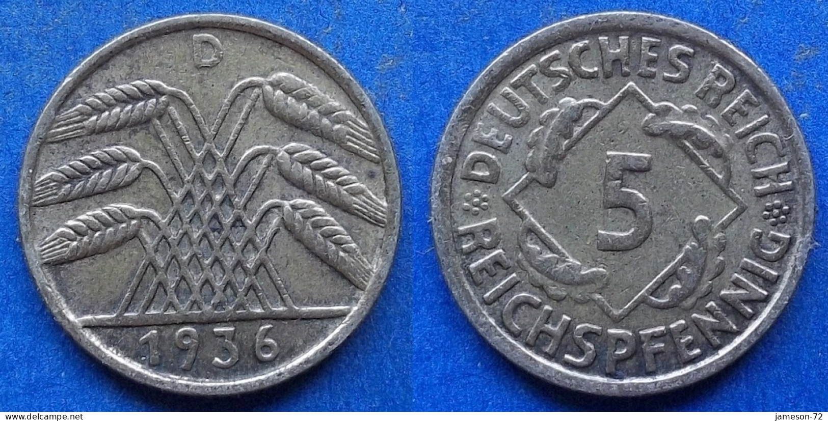 GERMANY - 5 Reichspfennig 1936 D KM# 39 Weimar Republic Reichsmark Coinage (1924-1938) - Edelweiss Coins - 5 Renten- & 5 Reichspfennig