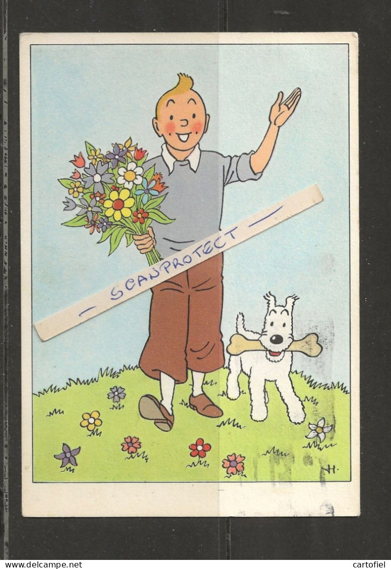 KUIFJE-TINTIN+BOBBY-HERGE-VERJAARDAGSKAART-CARTE-D'ANNIVERSAIRE-ENVOYEE-1960-CASTERMAN-TOURNAI-RARE-VOYEZ LES 2 SCANS! - Hergé