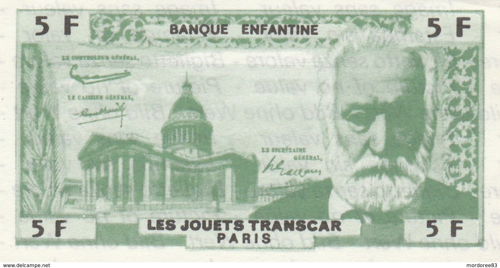 BANQUE ENFANTINE BILLET TTB 5F VICTOR HUGO JOUETS TRANSCAR - Fiktive & Specimen