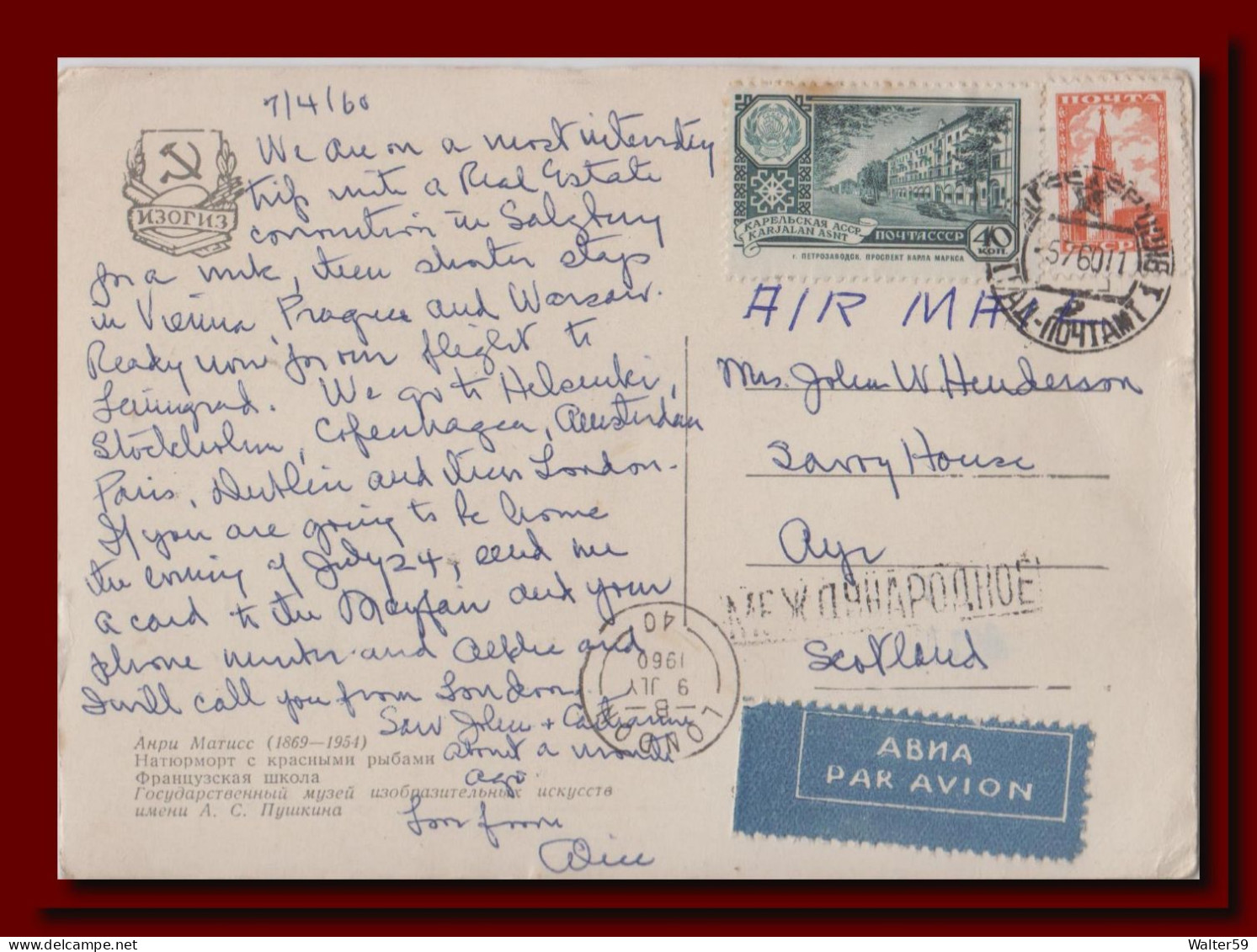 1960 Russia CCCP USSR Postcard Of Anpa Maruce Posted To Scotland 2scans - Lettres & Documents