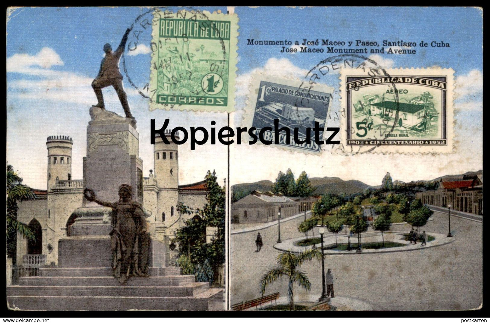 ALTE POSTKARTE SANTIAGO DE CUBA MONUMENTO A JOSÉ MACEO Y PASEO MONUMENT AND AVENUE KUBA STAMP Ansichtskarte Cpa Postcard - Cuba