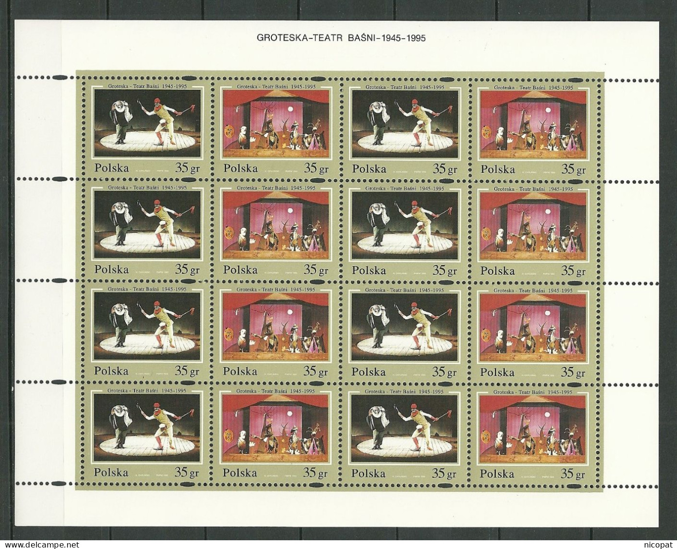 POLAND MNH ** 3329-3330 En Feuille Dentelé à Droite THEATRE GROTESQUE.LE MAGICIEN. CLOWN. - Feuilles Complètes