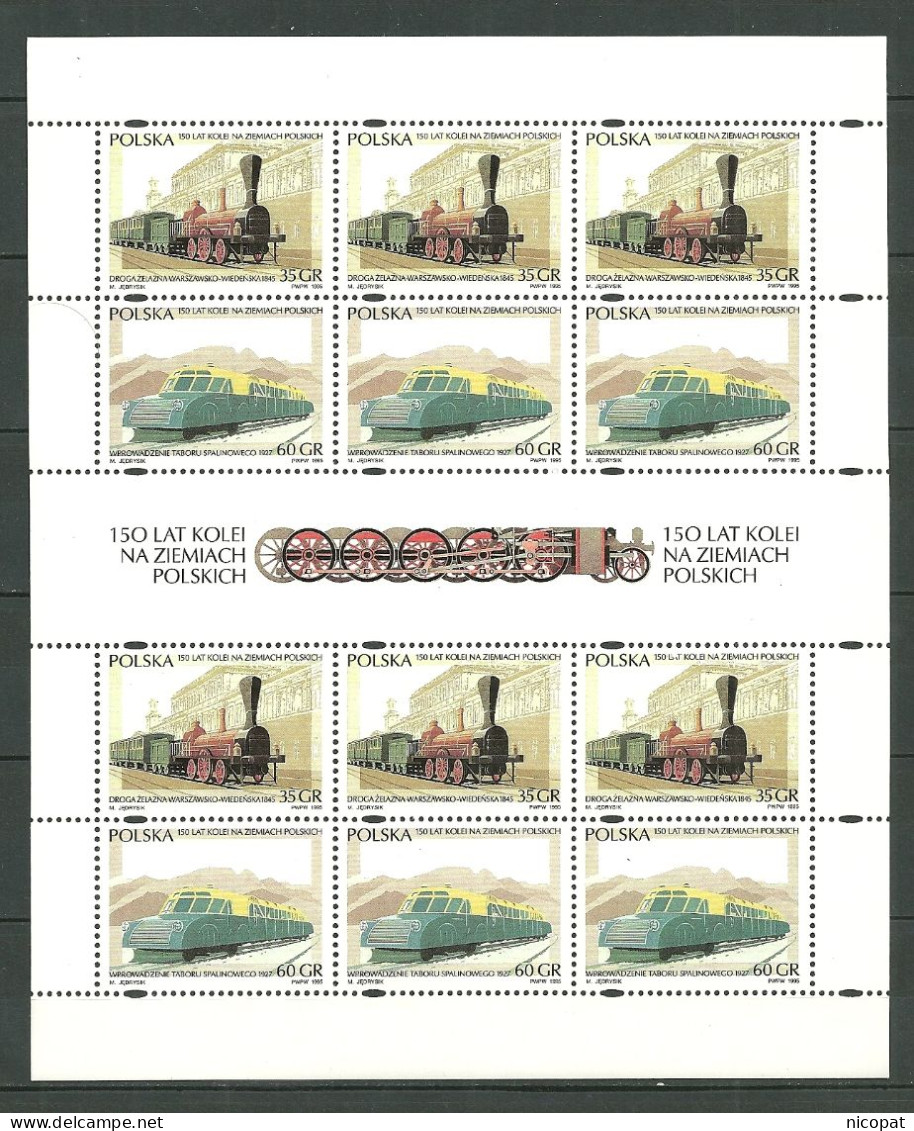 POLAND MNH ** 3333-3336 En 2 Feuilles Complètes. ANNIVERSAIRE DES CHEMINS DE FER POLONAIS. TRAIN. LOCOMOTIVE - Full Sheets