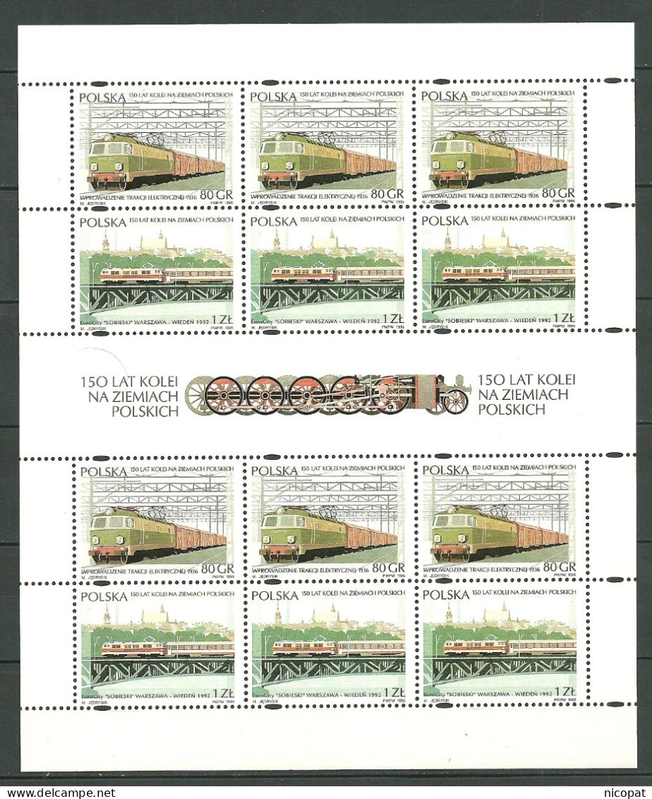 POLAND MNH ** 3333-3336 En 2 Feuilles Complètes. ANNIVERSAIRE DES CHEMINS DE FER POLONAIS. TRAIN. LOCOMOTIVE - Volledige Vellen