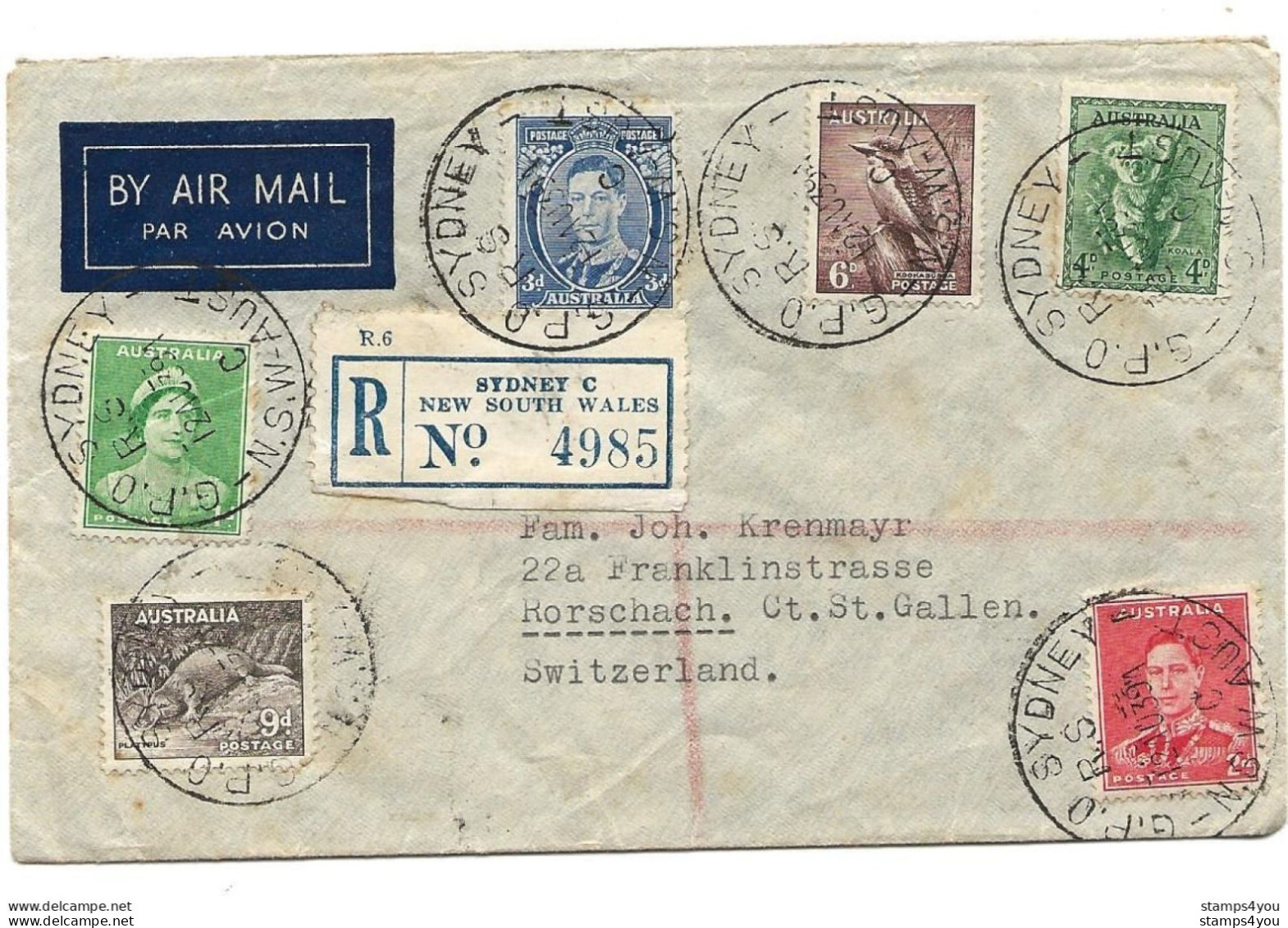 101 - 54 - Enveloppe Recommandée Envyée De Sydnex En Suisse 1939 - Brieven En Documenten