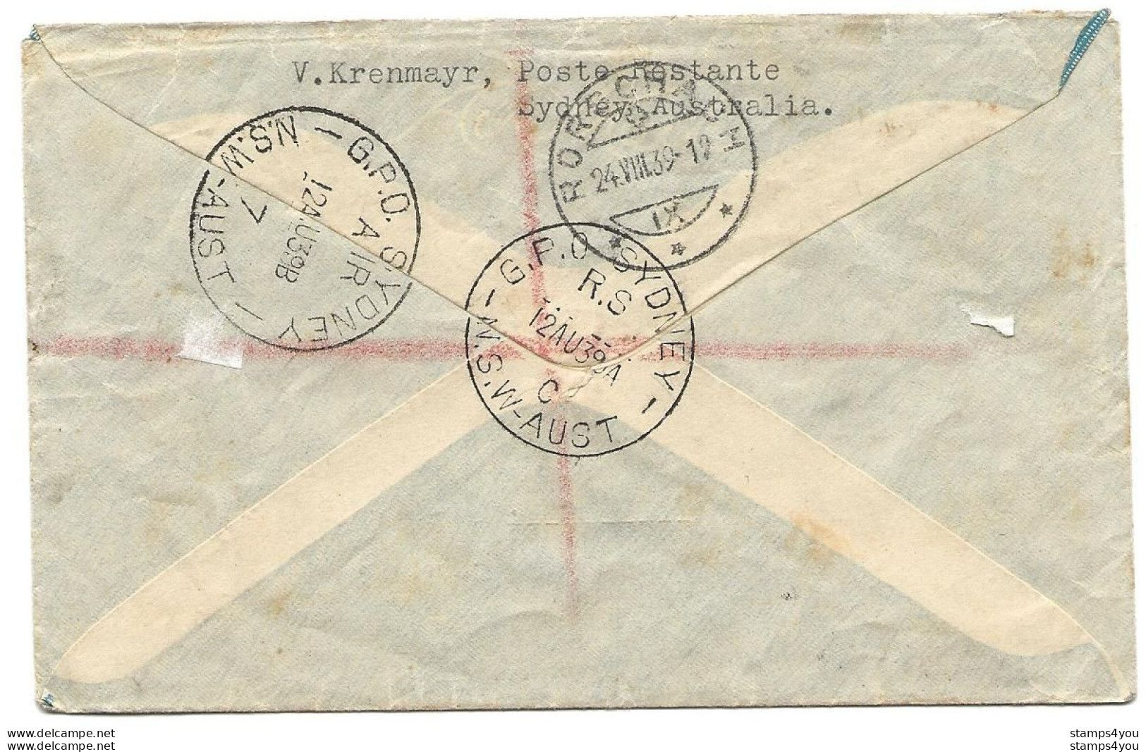 101 - 54 - Enveloppe Recommandée Envyée De Sydnex En Suisse 1939 - Storia Postale