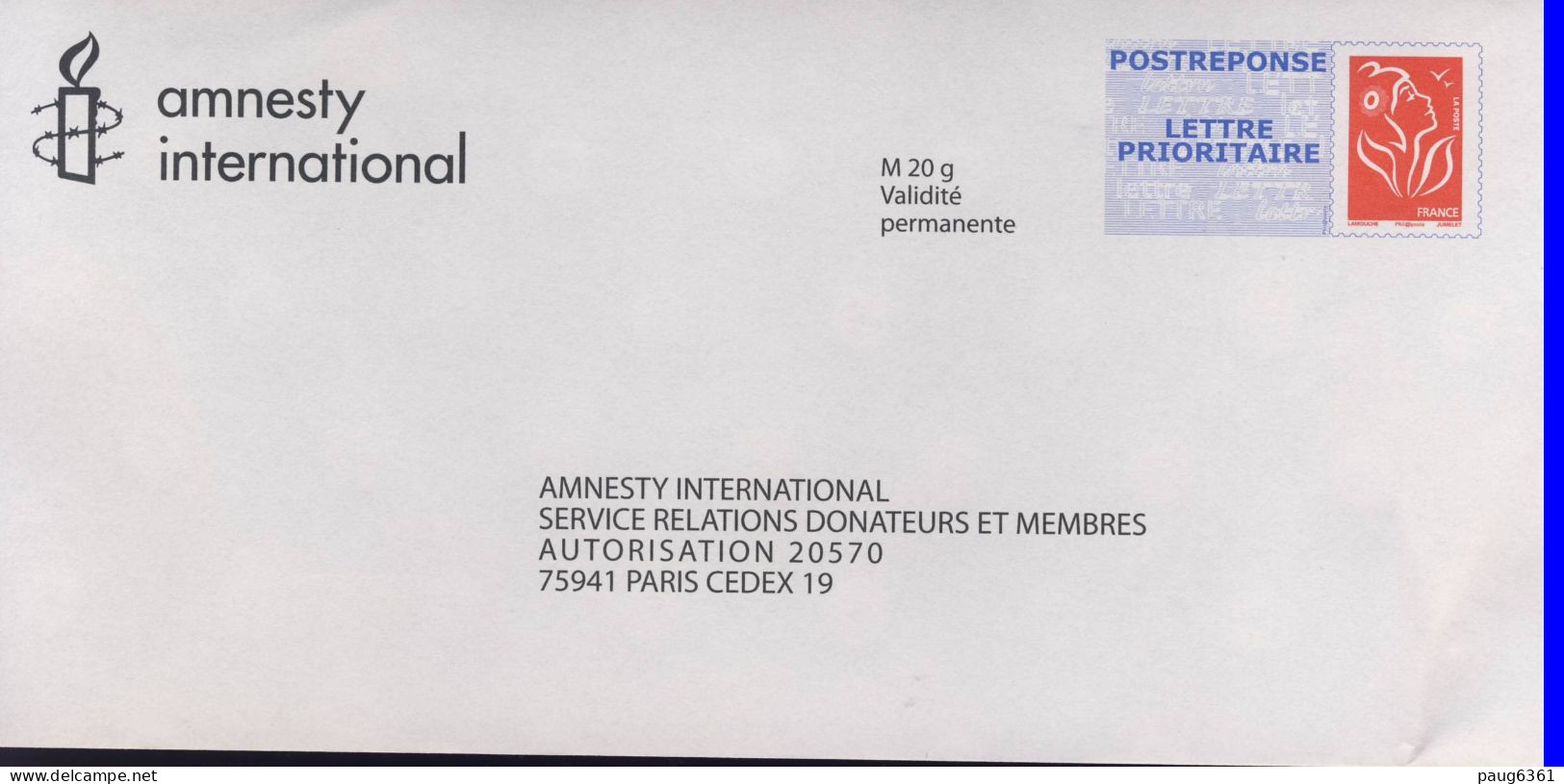 PAP AMNESTY INTERNATIONAL N°07P533 PAP106 - Prêts-à-poster:Answer/Lamouche