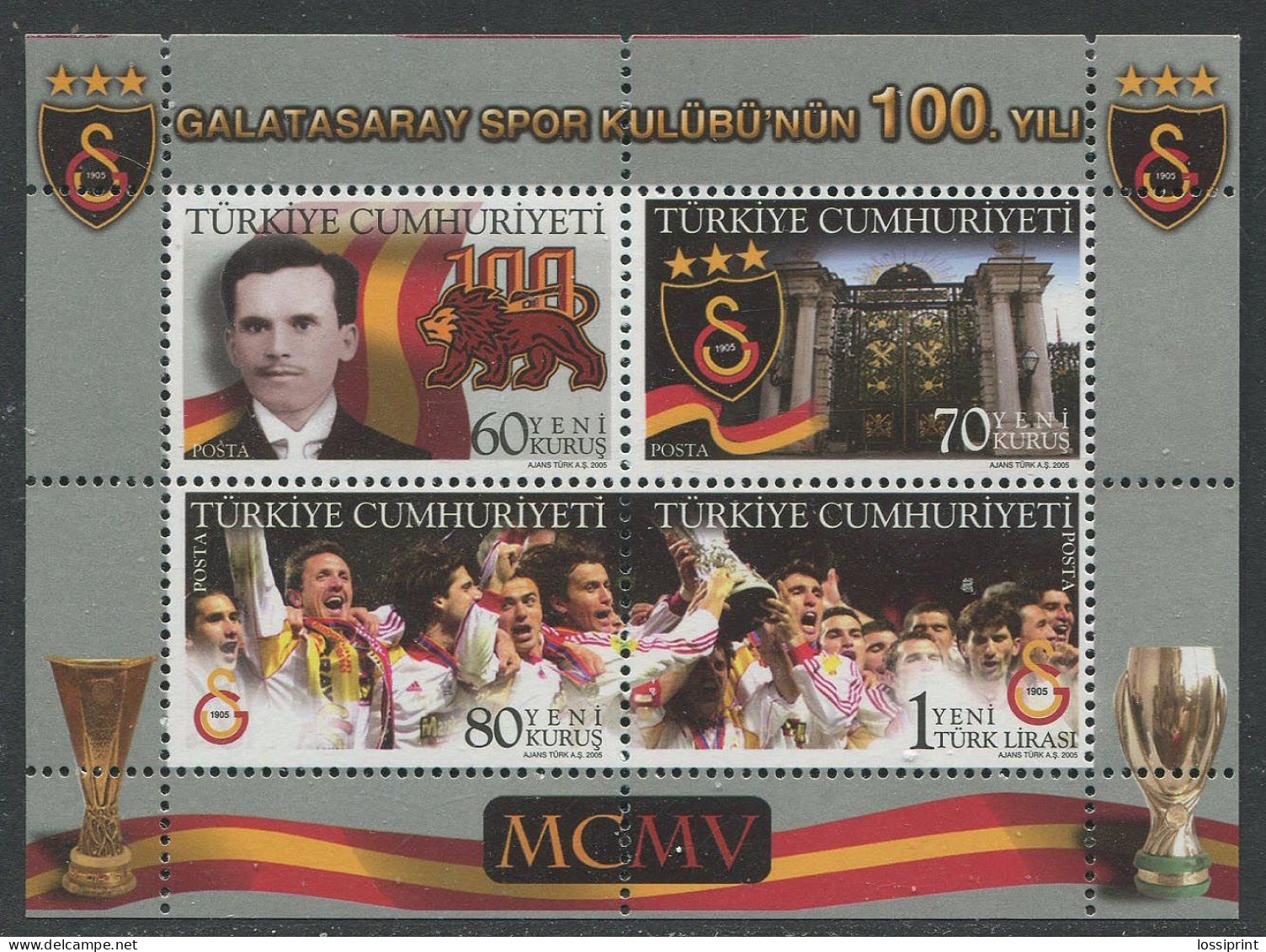 Turkey:Unused Block 100th Anniversary Of Galatasaray Sports Club, 2005, MNH - Neufs