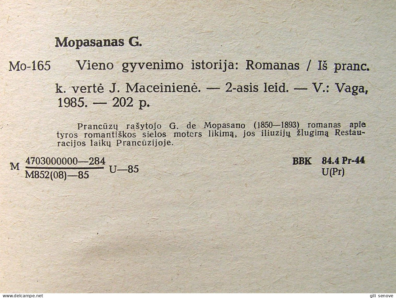 Lithuanian Book / Vieno Gyvenimo Istorija Maupassant 1985 - Novelas