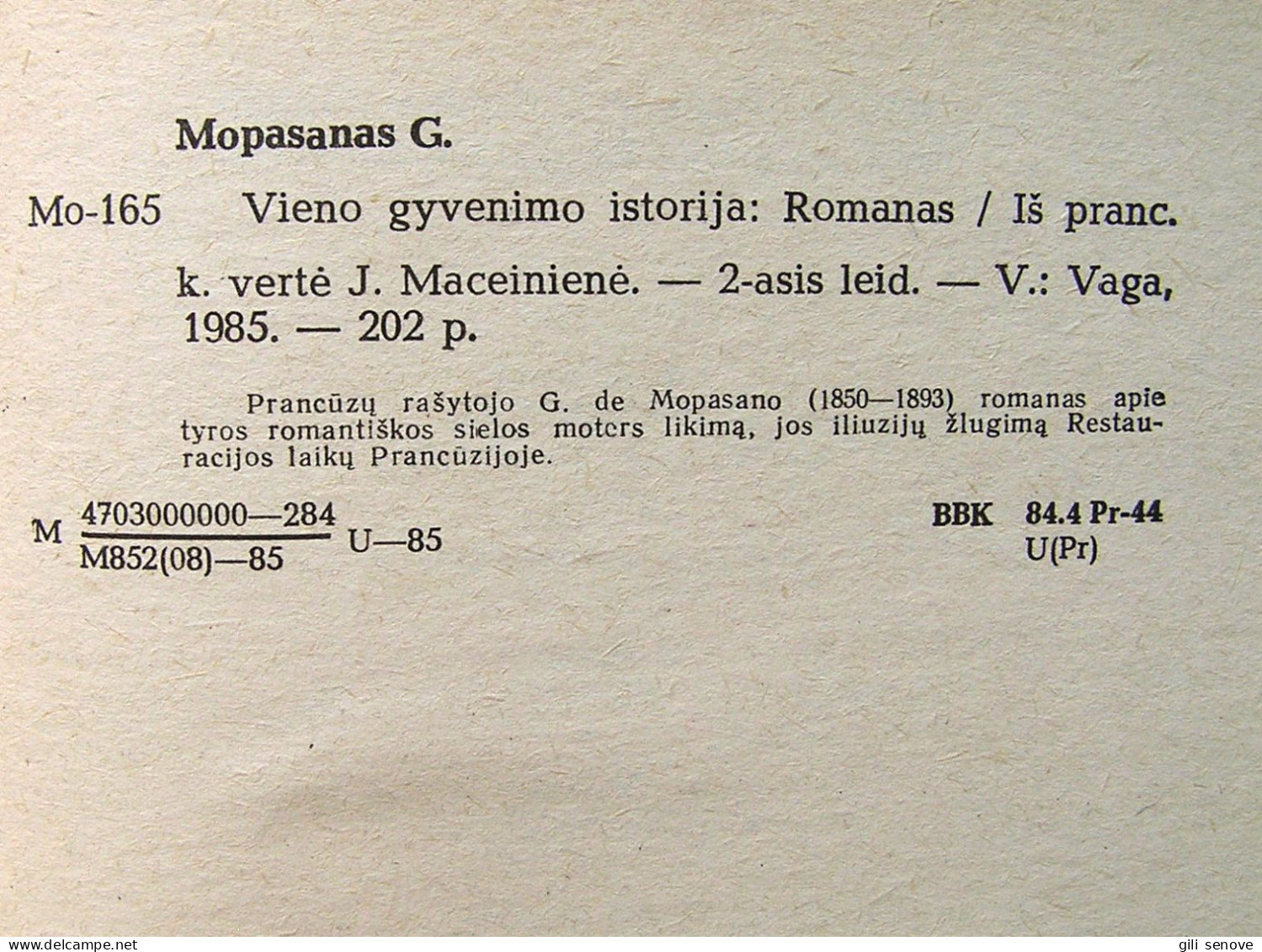Lithuanian Book / Vieno Gyvenimo Istorija Maupassant 1985 - Romans