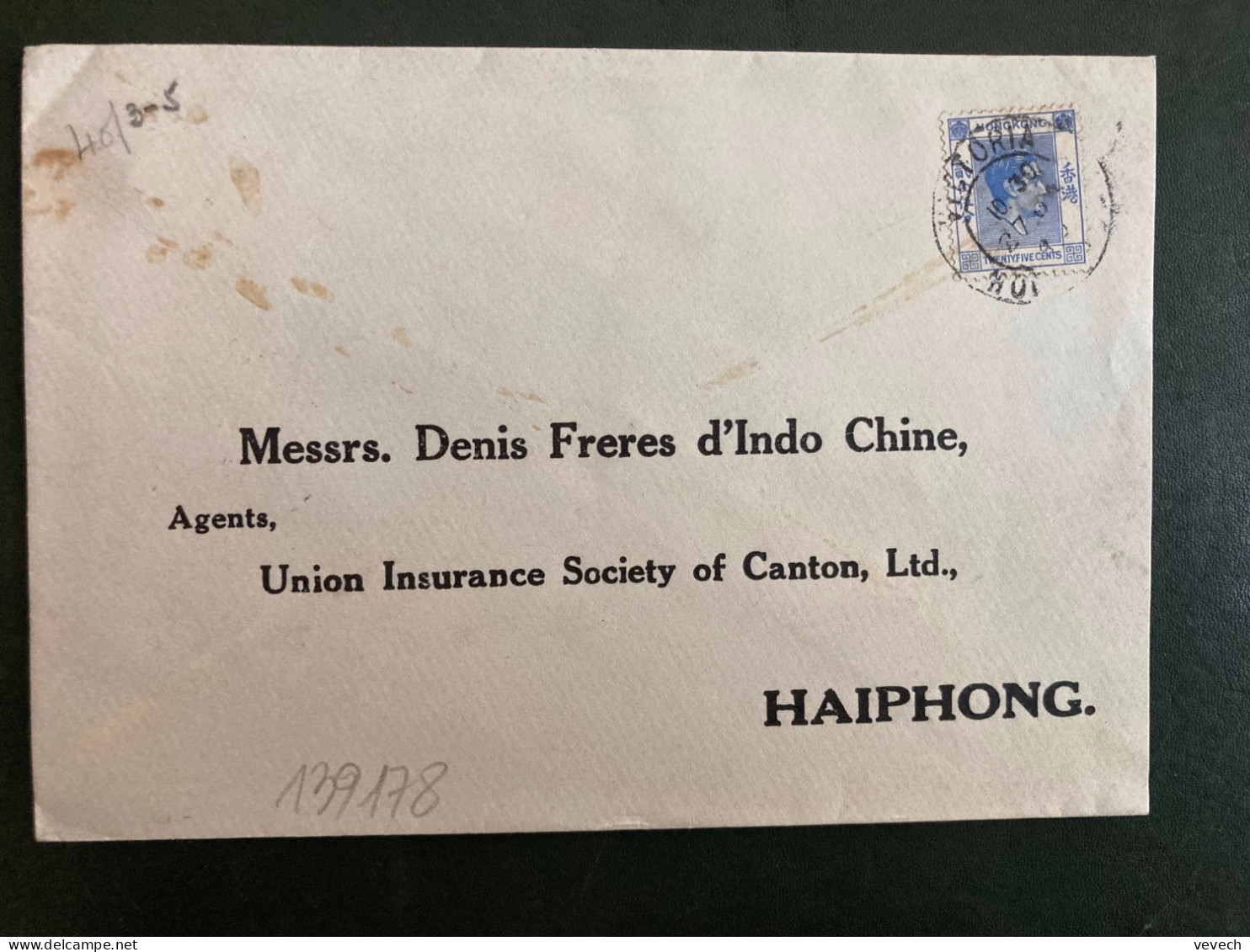 LETTRE Pour Le TONKIN (HAIPHONG) TP TWENTYFIVE CENTS OBL.27 01 40 VICTORIA + Arrivée 1-2 40 HAIPHONG - Storia Postale