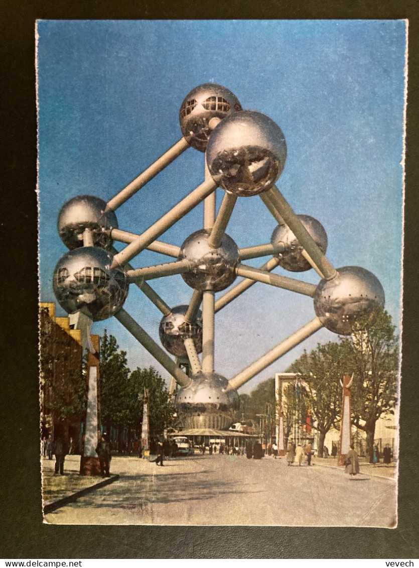 CP L'ATOMIUM TP EXPOSITION UNIVERSELLE 1F+50c OBL.MEC.23 IX 1958 BRUXELLES - 1958 – Brussels (Belgium)