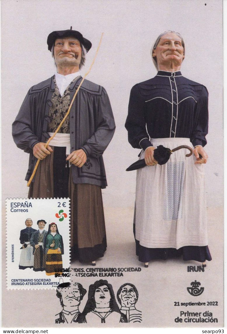 SPAIN. MAXICARD FIRST DAY. GEGANTS OF IRUN. 2022 - Tarjetas Máxima