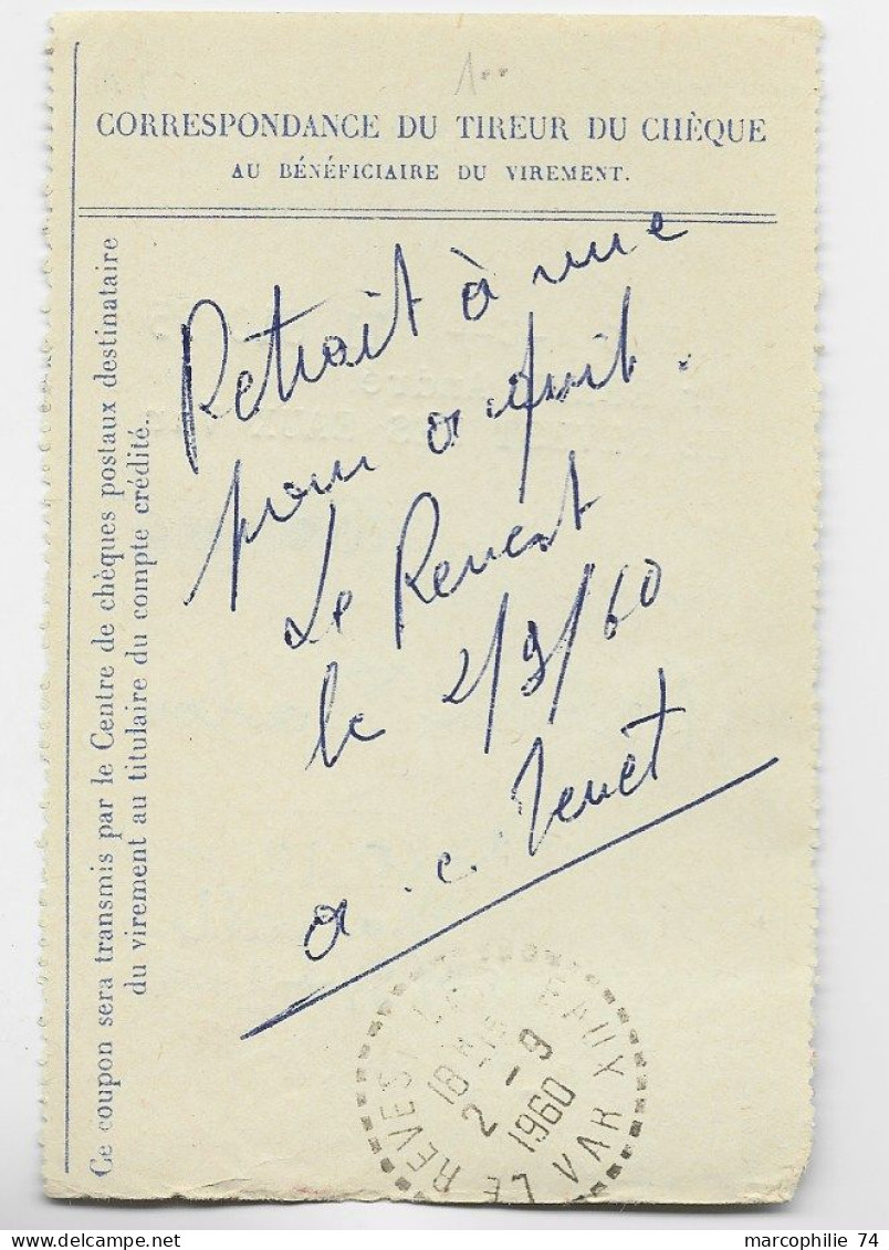 N° 1231 +1233 AVIS DE VIREMENT LE REVEST VAR 2.9.1960 AU TARIF - 1957-1959 Mietitrice