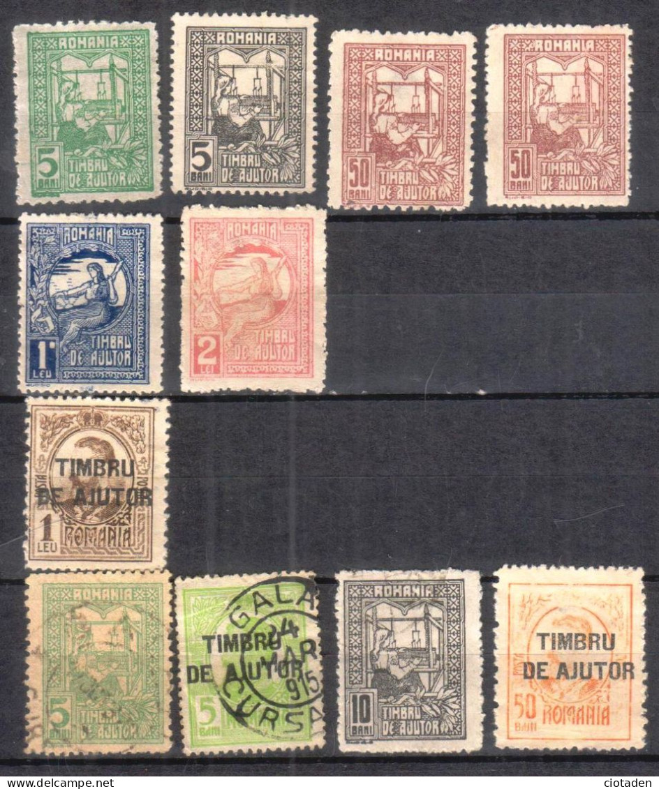 1916 - Roumanie - Timbres D'aide De Ajustor - Premier Timbre Fiscal à Usage Multiples - 11 Timbres Dont 7 NEUF - Autres & Non Classés