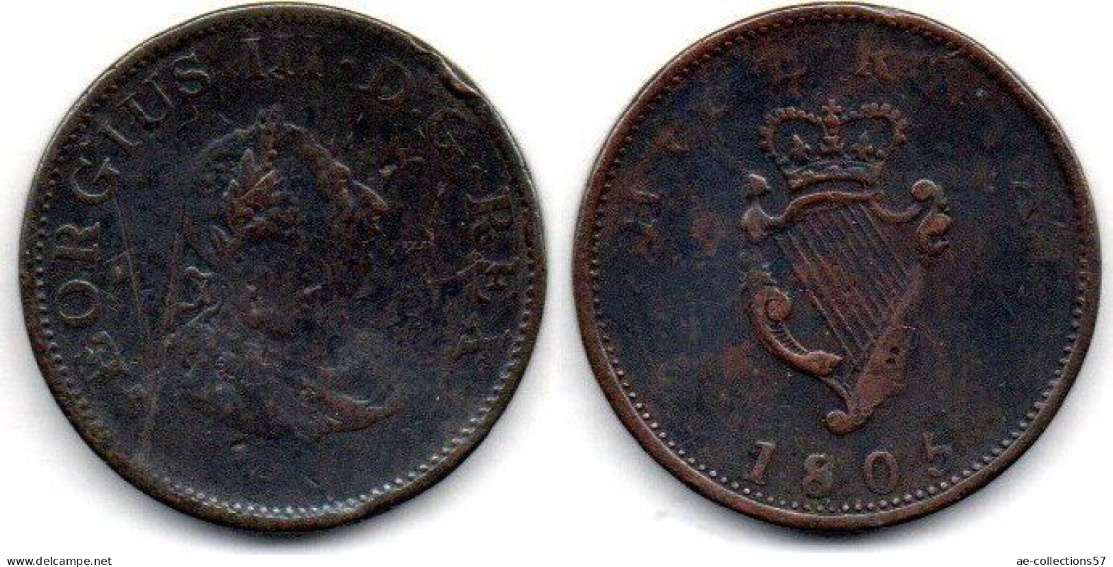 MA 24545  / Irlande - Irland - Eire 1/2 Penny 1805 B+ - Ierland