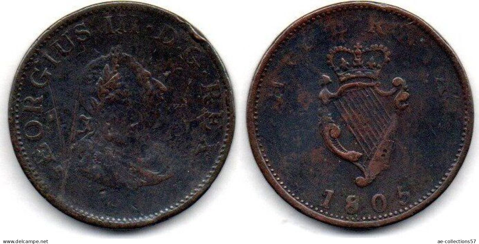 MA 24545  / Irlande - Irland - Eire 1/2 Penny 1805 B+ - Irlanda